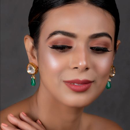 Mirror Triangle Studs with Green Teardrop and Pearl Accents Pair